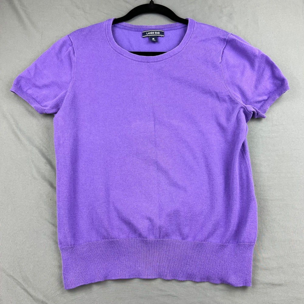 Lands' End Sweater Womens Medium M Purple Short Sleeve Crew Neck Knit Top EX